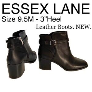 NWOT 9.5M Leather Boots Booties Ankle Shoes 3" heel Fall Winter